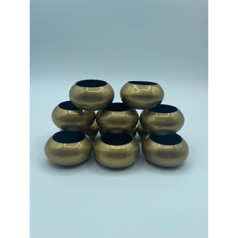 Elegant Gold Glittery Napkin Rings - Polypropylene, Metallic Lacquer - SET OF 11